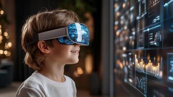 A child wearing virtual reality glasses photo