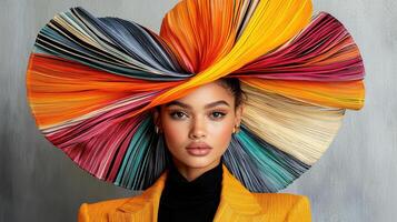 A woman with a colorful hat on her head photo