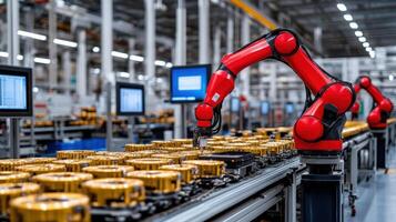 Robots working on a production line in a factory photo