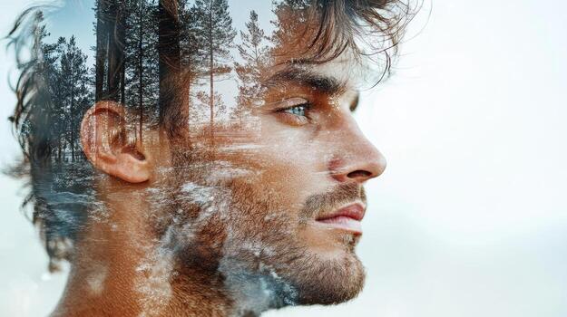 A man with a forest in his face photo