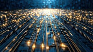 A computer chip with lights shining on it photo