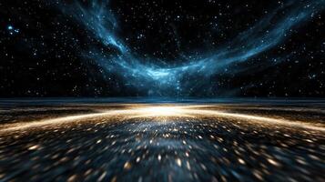 A space background with a bright star and a road photo