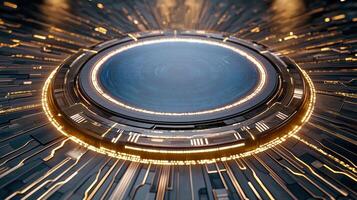 A futuristic technology device with glowing lights photo