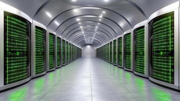 A long row of servers in a data center photo