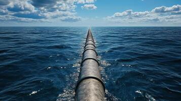 A pipe in the ocean with a blue sky photo