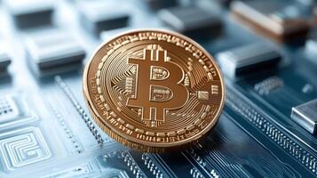Bitcoin on a circuit board photo
