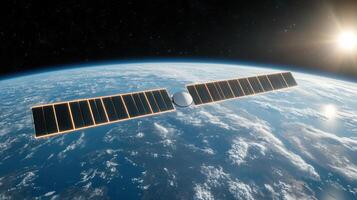 Satellite in orbit over earth 3d rendering photo