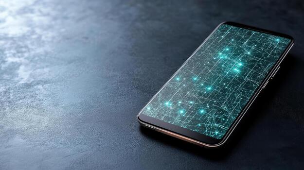 teléfono inteligente con un red de puntos en el pantalla foto