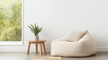 cozy living room corner featuring bean bag, small table, and plant photo