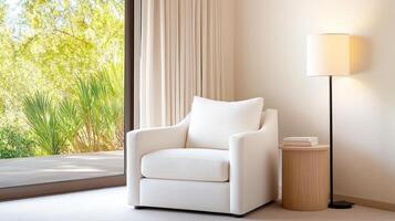 cozy corner with oversized armchair and side table, perfect for relaxation photo