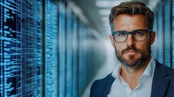 Secure IT professional in data center, ensuring client data safety photo
