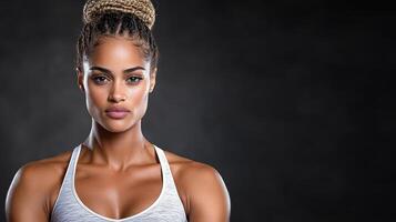 Athletic woman in fierce stance showcasing strength and confidence photo