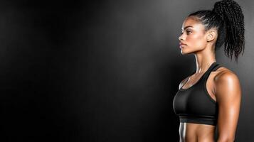 Dynamic female figure showcasing strength and fitness in low light photo
