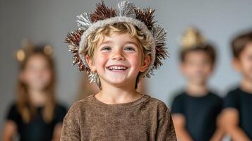 joyful child wearing festive hat, celebrating school event photo