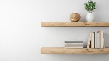 Modern open shelving unit with books and decorative items photo