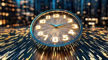 glowing clock with bright numbers, symbolizing passage of time photo