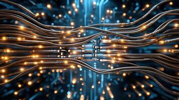 conceptual image of technology crash with glowing wires and circuits photo
