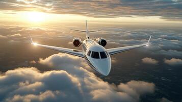 A private jet flying through the clouds photo