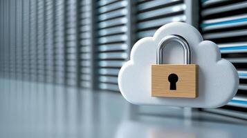 digital lock icon hovering over cloud system symbolizes security photo