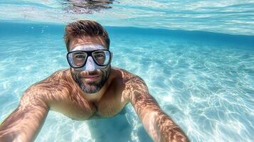Snorkeler enjoying clear ocean water with vibrant reflections photo