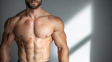 Sculpted abs and muscular physique showcasing strength and fitness photo
