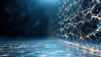 Futuristic digital network with glowing connections and nodes photo