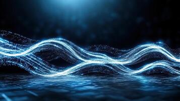 Futuristic glowing waves of data flow in digital landscape photo