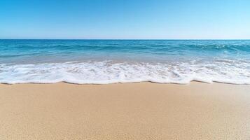 serene beach scene with gentle waves lapping at sandy shore photo