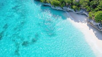 stunning aerial view of crystal clear water and sandy beach photo