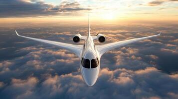 A private jet flying above the clouds photo