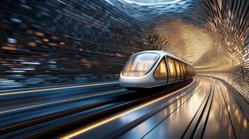 A train is moving through a tunnel photo