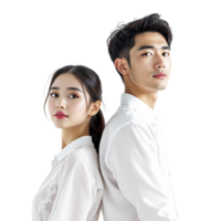 A young man and woman in white shirts png