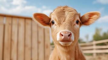 A small brown cow looking at the camera photo