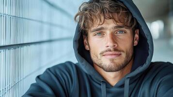A man in a hoodie looking at the camera photo