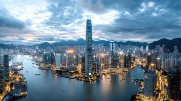 Hong kong skyline at dusk photo