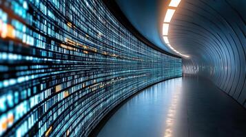 A tunnel with many data screens on it photo