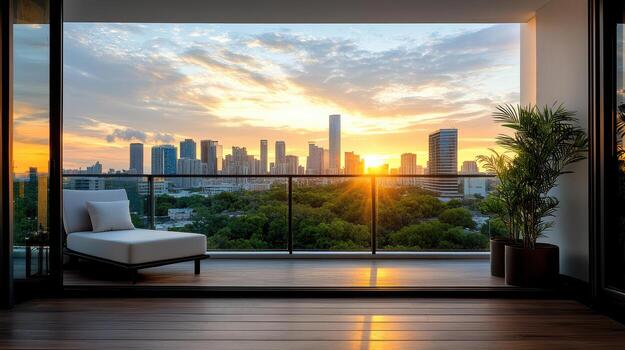 un ver de el ciudad desde un balcón con un silla foto