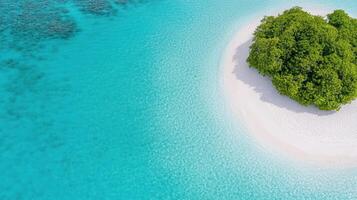 An aerial view of a tropical island in the middle of the ocean photo