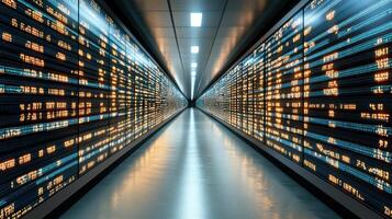 A long hallway with many electronic displays photo