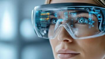 A woman wearing a pair of futuristic goggles photo