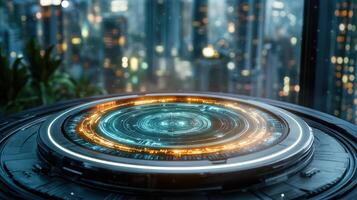 A futuristic futuristic cityscape with a futuristic looking clock photo
