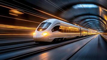 A high speed train traveling through a tunnel photo