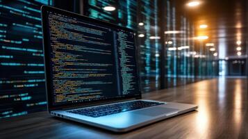 Laptop with code on screen photo