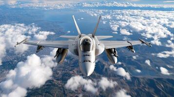 A fighter jet flying in the sky with clouds photo