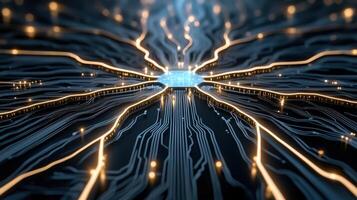 A circuit board with a glowing light photo