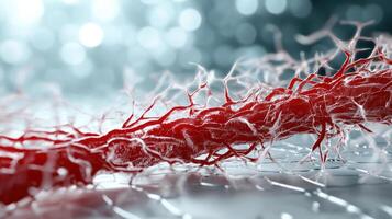 A close up of a red and white cell photo