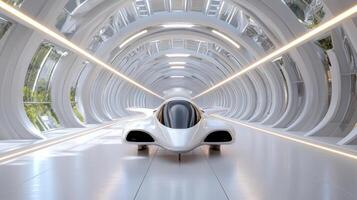 A futuristic car is sitting in a tunnel photo