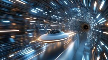 A spaceship is traveling through a tunnel photo