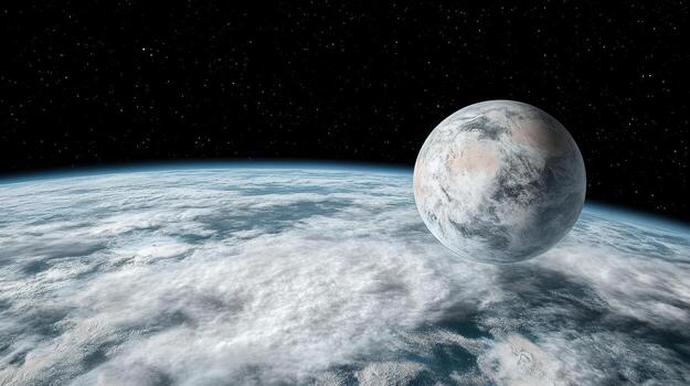 An artist's rendering of an earth with a large object in the sky photo