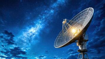 Satellite dish with stars and clouds in the background photo